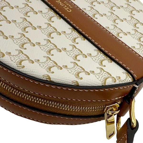 CELINE Triomphe Canvas Round Purse On Strap Crossbody Bag White