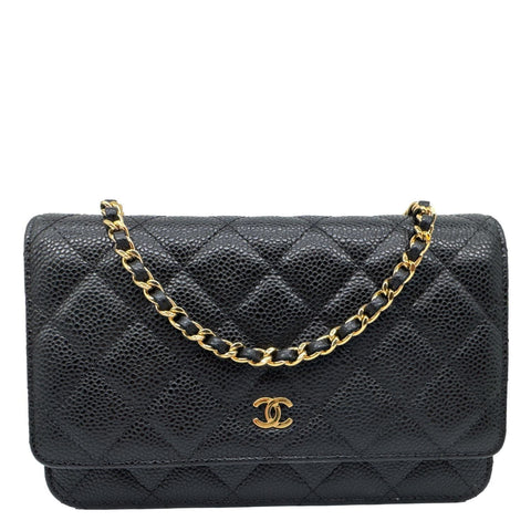 CHANEL WOC Quilted Caviar Leather Wallet On Chain Black
