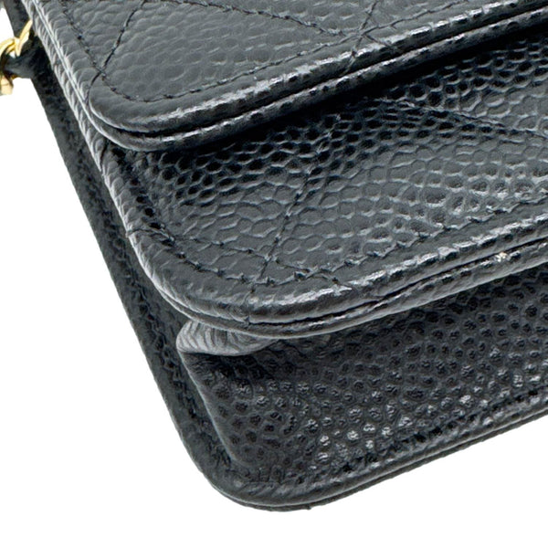 CHANEL WOC Quilted Caviar Leather Wallet On Chain Black