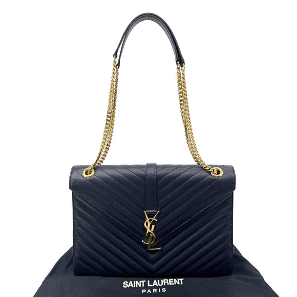 YVES SAINT LAURENT Envelope Grained Chevron Leather Wallet On Chain Navy Blue