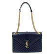 YVES SAINT LAURENT Envelope Grained Chevron Leather Wallet On Chain Navy Blue