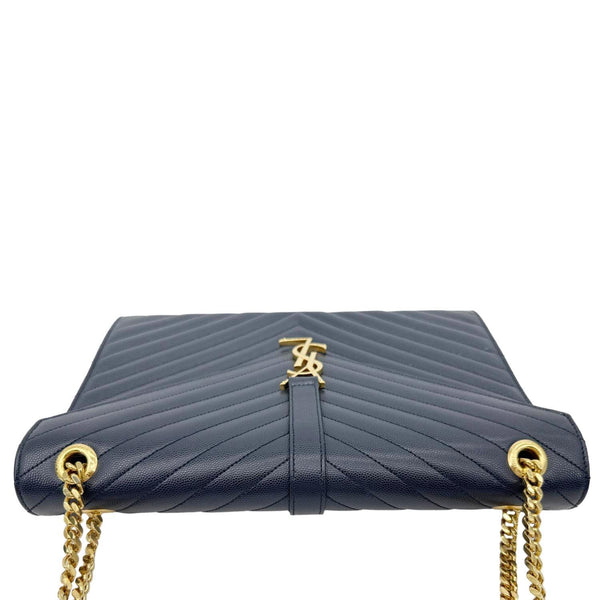 YVES SAINT LAURENT Envelope Grained Chevron Leather Wallet On Chain Navy Blue