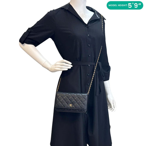CHANEL WOC Quilted Caviar Leather Wallet On Chain Black
