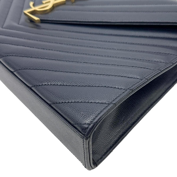 YVES SAINT LAURENT Envelope Grained Chevron Leather Wallet On Chain Navy Blue