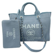 CHANEL Deauville Small Canvas Leather Tote Shoulder Bag Blue