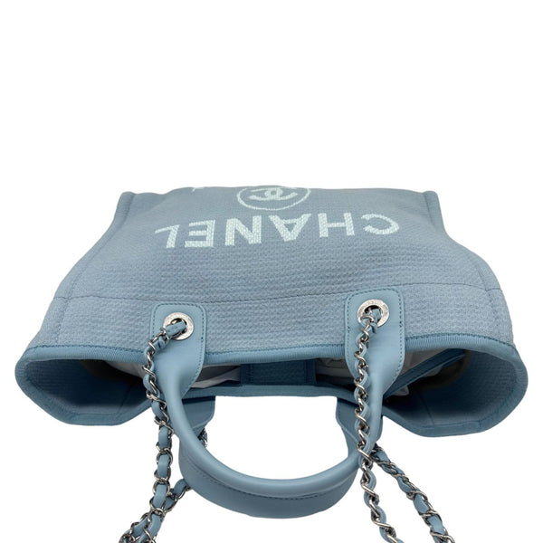 CHANEL Deauville Small Canvas Leather Tote Shoulder Bag Blue