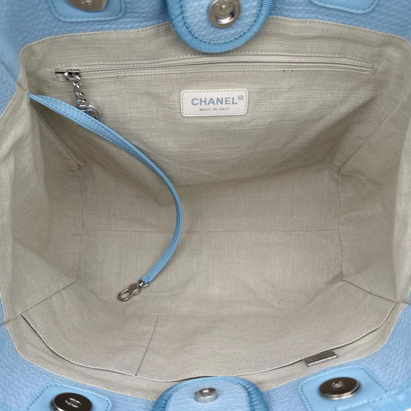 CHANEL Deauville Small Canvas Leather Tote Shoulder Bag Blue