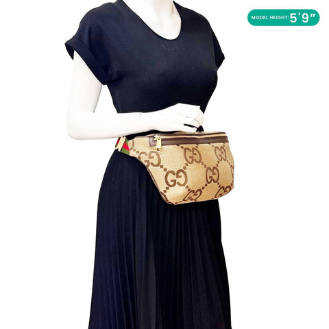GUCCI Jumbo GG Canvas Leather Belt Bag Brown 696031