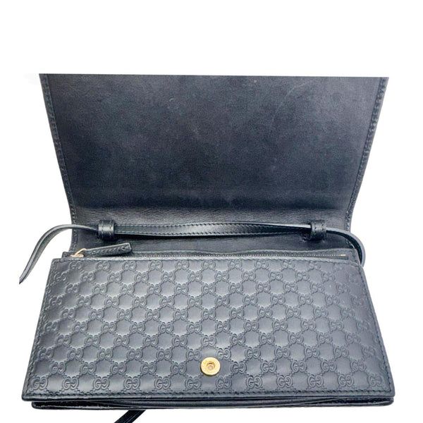 GUCCI GG Micro Leather Crossbody Wallet Black 466507
