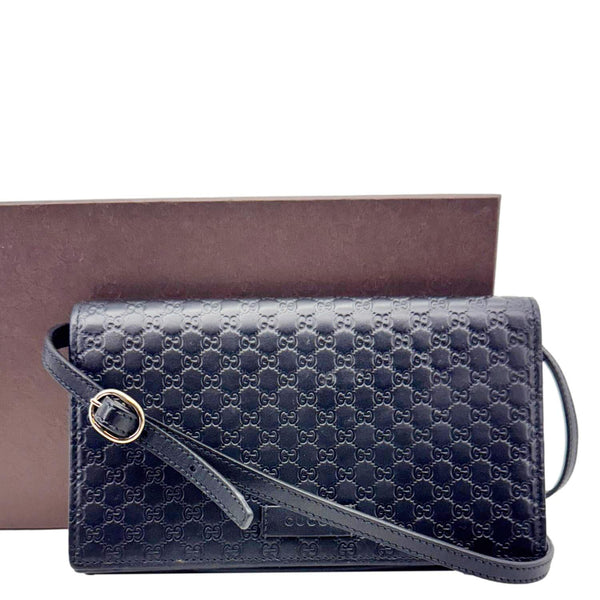 GUCCI GG Micro Leather Crossbody Wallet Black 466507