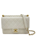 CHANEL Chic Pearls Flap Small Quilted Lambskin Leather Shoulder Bag Cream