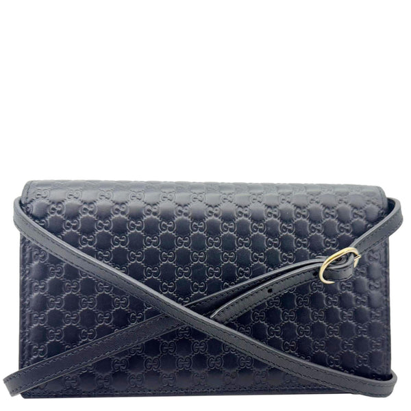 GUCCI GG Micro Leather Crossbody Wallet Black 466507