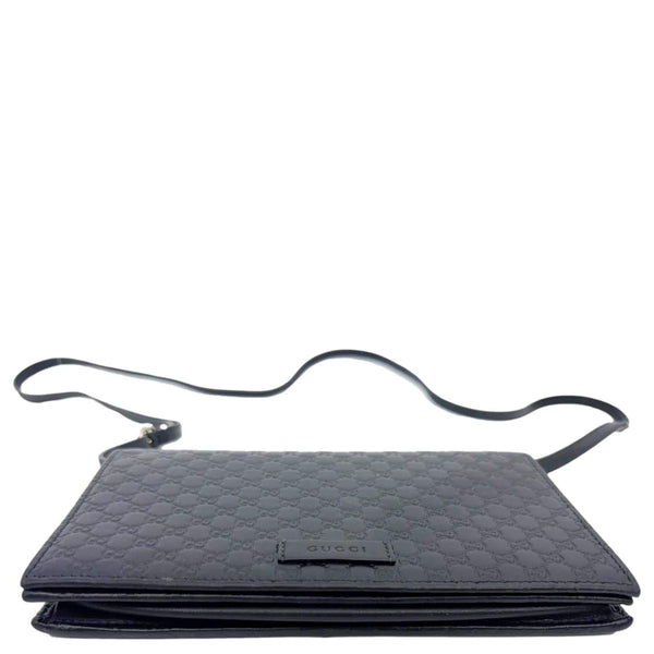 GUCCI GG Micro Leather Crossbody Wallet Black 466507