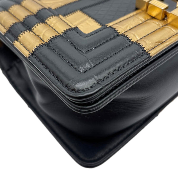 CHANEL Boy Flap Small Crocodile Embossed Leather Shoulder Bag Gold