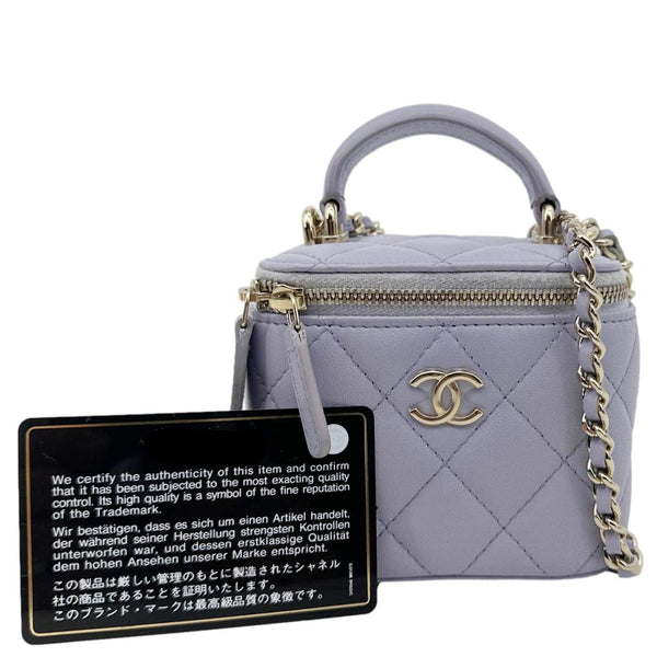 CHANEL Mini Vanity Lambskin Quilted Leather Top Handle Case With Chain Lilac