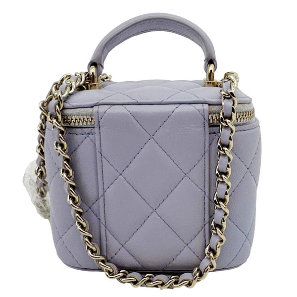 CHANEL Mini Vanity Lambskin Quilted Leather Top Handle Case With Chain Lilac