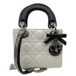 CHRISTIAN DIOR Mini Lady Dior Cannage Lambskin Leather Chain Crossbody Bag White
