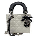 CHRISTIAN DIOR Mini Lady Dior Cannage Lambskin Leather Chain Crossbody Bag White