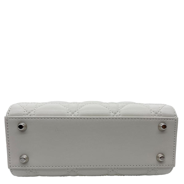 CHRISTIAN DIOR Mini Lady Dior Cannage Lambskin Leather Chain Crossbody Bag White