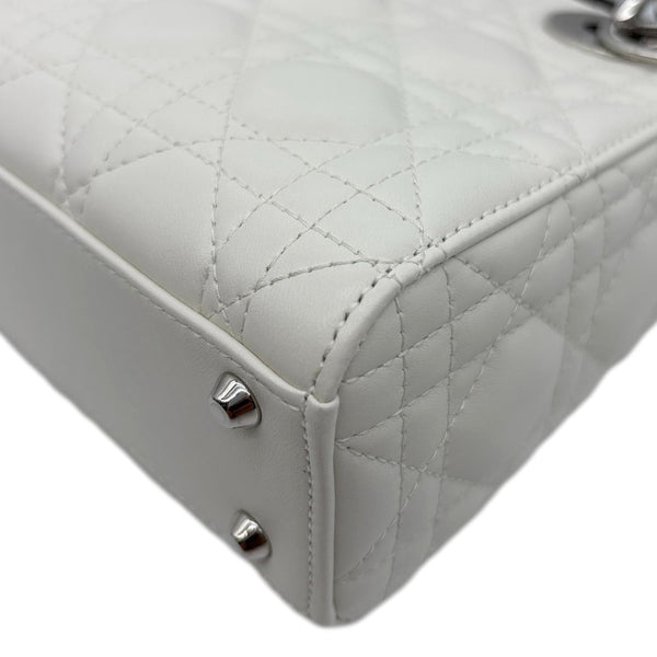CHRISTIAN DIOR Mini Lady Dior Cannage Lambskin Leather Chain Crossbody Bag White