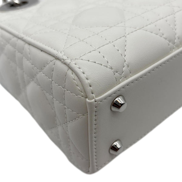 CHRISTIAN DIOR Mini Lady Dior Cannage Lambskin Leather Chain Crossbody Bag White