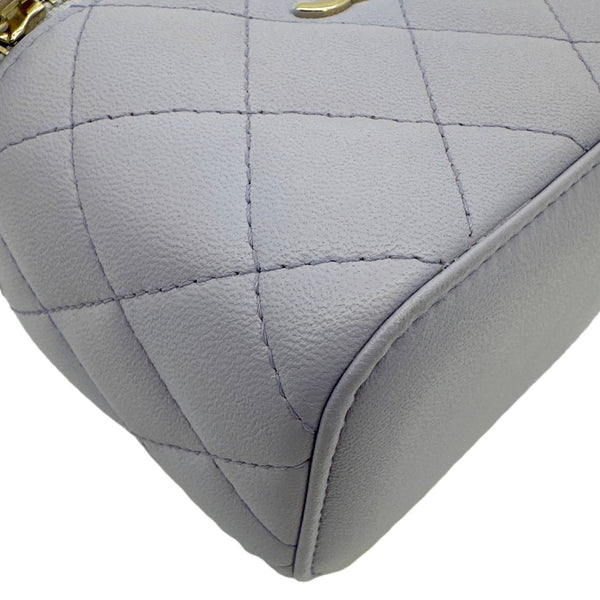 CHANEL Mini Vanity Lambskin Quilted Leather Top Handle Case With Chain Lilac