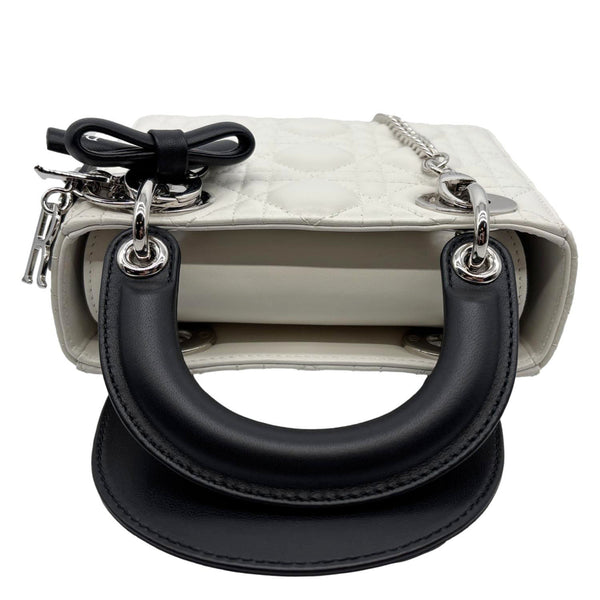 CHRISTIAN DIOR Mini Lady Dior Cannage Lambskin Leather Chain Crossbody Bag White