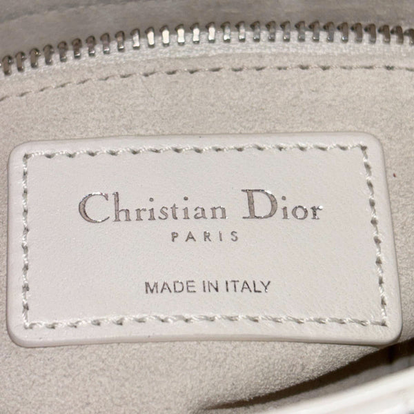 CHRISTIAN DIOR Mini Lady Dior Cannage Lambskin Leather Chain Crossbody Bag White