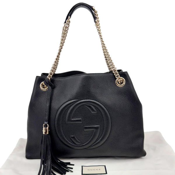 GUCCI Soho Medium Pebbled Leather Shoulder Bag Black 308982