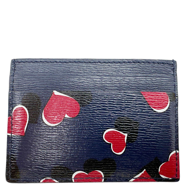 GUCCI Heartbeat Betty Textured Leather Card Holder Blue 334483