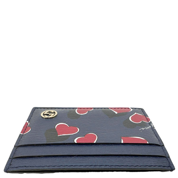 GUCCI Heartbeat Betty Textured Leather Card Holder Blue 334483