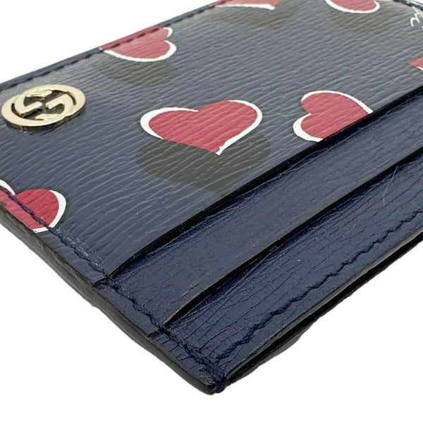 GUCCI Heartbeat Betty Textured Leather Card Holder Blue 334483