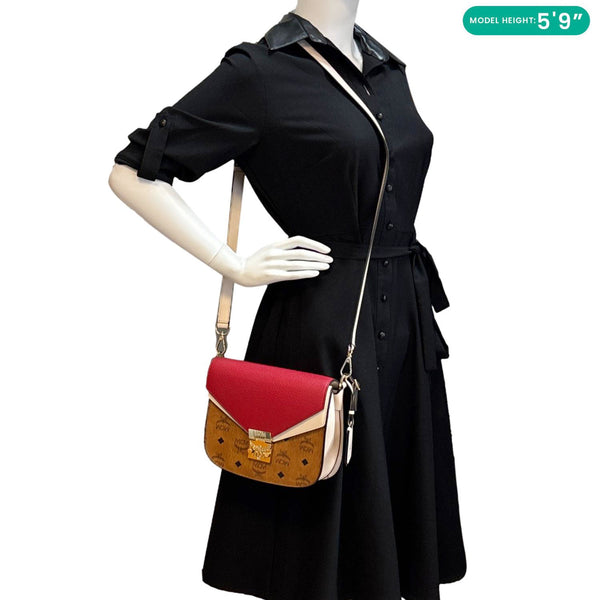 MCM Patricia Small Visetos Canvas Crossbody Bag Red