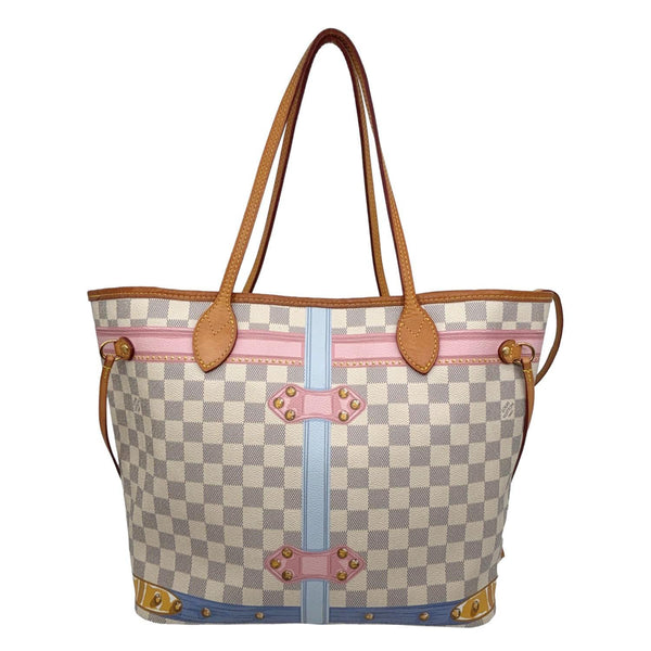 LOUIS VUITTON Neverfull MM Summer Trunks Damier Azur Tote Bag White