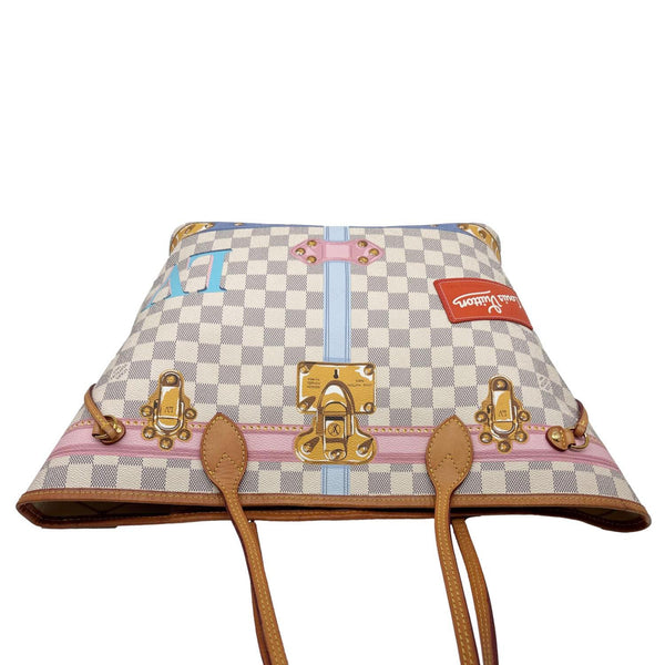 LOUIS VUITTON Neverfull MM Summer Trunks Damier Azur Tote Bag White