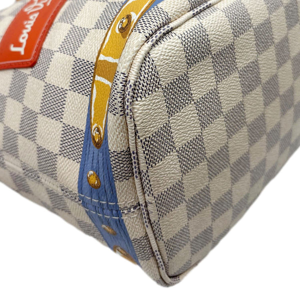 LOUIS VUITTON Neverfull MM Summer Trunks Damier Azur Tote Bag White