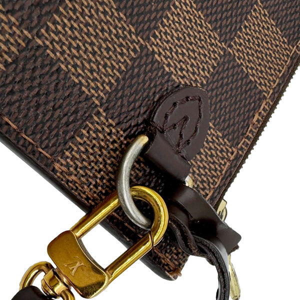 LOUIS VUITTON Neverfull Damier Ebene Pochette Wristlet Brown