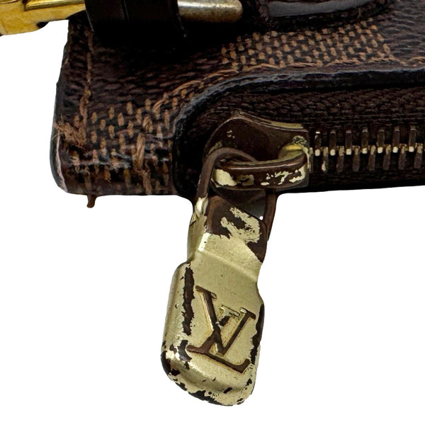 LOUIS VUITTON Neverfull Damier Ebene Pochette Wristlet Brown
