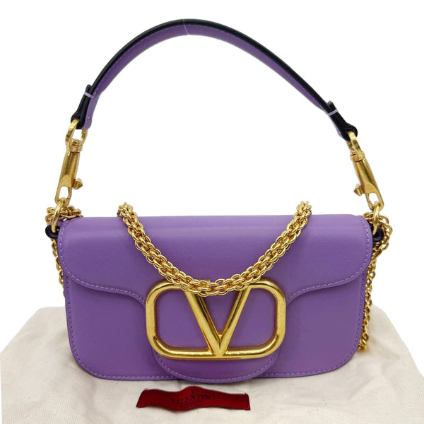 VALENTINO Garavani Loco V Logo Calfskin Leather Shoulder Bag Purple
