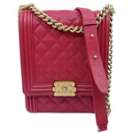 CHANEL Boy Flap North South Quilted Caviar Leather Crossbody Bag Red