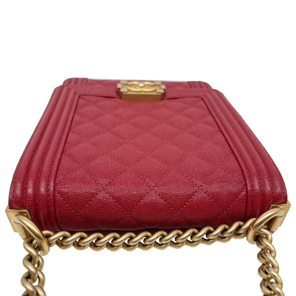 CHANEL Boy Flap North South Quilted Caviar Leather Crossbody Bag Red