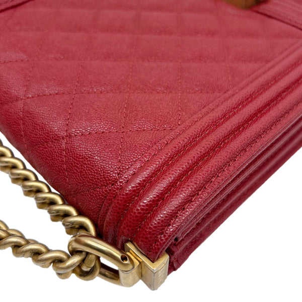 CHANEL Boy Flap North South Quilted Caviar Leather Crossbody Bag Red