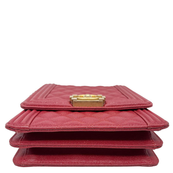 CHANEL Boy Flap North South Quilted Caviar Leather Crossbody Bag Red