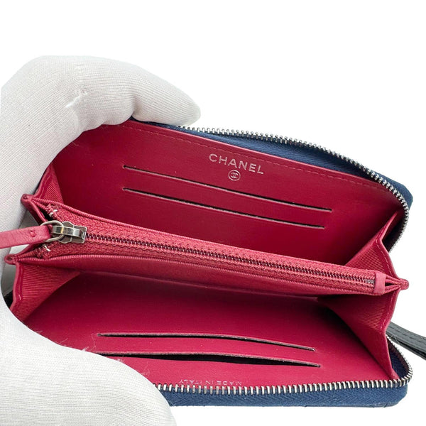 CHANEL Gabrielle Aged Quilted Calfskin Leather Zip Around Wallet Blue