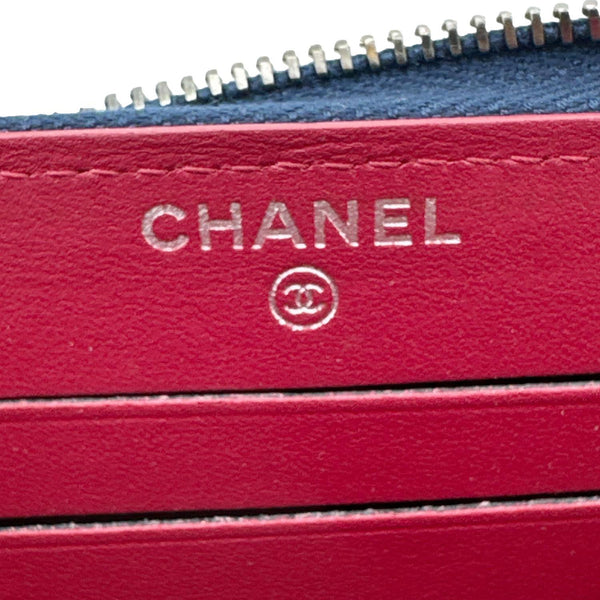 CHANEL Gabrielle Aged Quilted Calfskin Leather Zip Around Wallet Blue