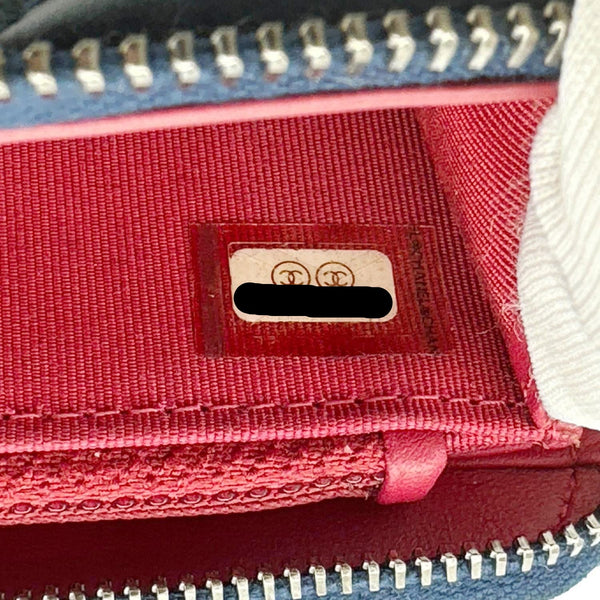 CHANEL Gabrielle Aged Quilted Calfskin Leather Zip Around Wallet Blue