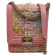 CHANEL Boy Flap North South Tweed Shoulder Bag Pink