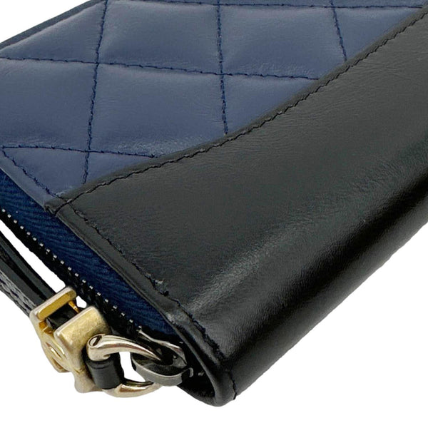 CHANEL Gabrielle Aged Quilted Calfskin Leather Zip Around Wallet Blue