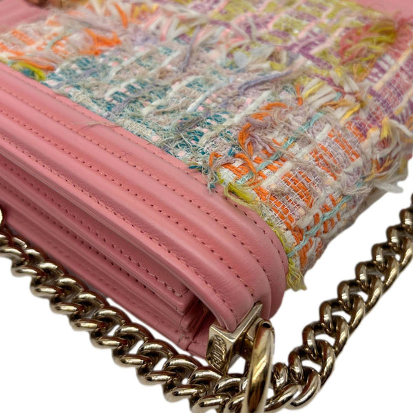 CHANEL Boy Flap North South Tweed Shoulder Bag Pink