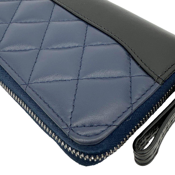 CHANEL Gabrielle Aged Quilted Calfskin Leather Zip Around Wallet Blue